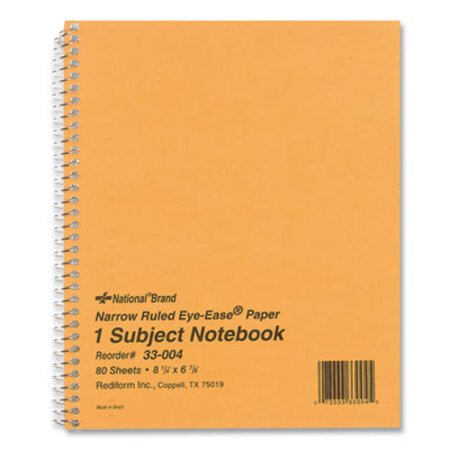 National® Single-Subject Wirebound Notebooks, Narrow Rule, Brown Paperboard Cover, (80) 8.25 x 6.88 Sheets - Each - RED-33004-EA