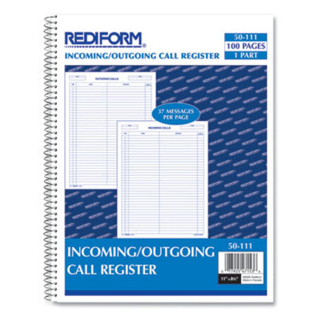 Rediform® Wirebound Call Register, One-Part (No Copies), 11 x 8.5, 100 Forms Total - Each - RED-50111-EA