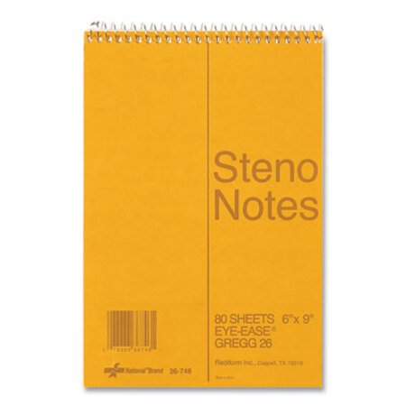National® Standard Spiral Steno Pad, Gregg Rule, Brown Cover, 80 Eye-Ease Green 6 x 9 Sheets - Each - RED-36746-EA