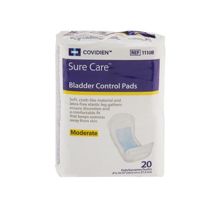 Cardinal Bladder Control Pad Sure Care™ 4 X 10-3/4 Inch Moderate Absorbency Polymer Core One Size Fits Most - Case of 120 - 1110B-CS