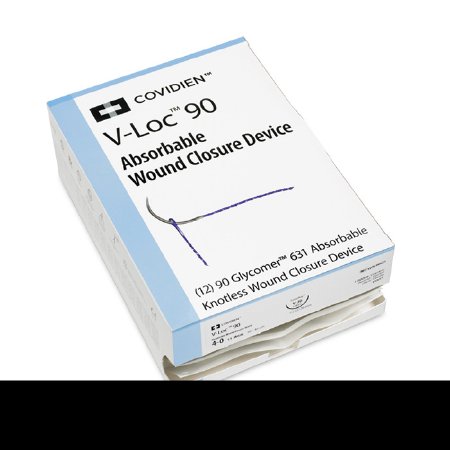 Covidien Absorbable Suture with Needle V-Loc™ 90 Wound Closure Device Polyester P-12 3/8 Circle Precision Reverse Cutting Needle Size 4 - 0 Barbed Monofilament - Box of 1 - VLOCM0013-BX
