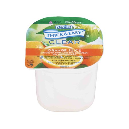 Hormel Food Sales Thickened Beverage Thick & Easy® 4 oz. Portion Cup Orange Flavor Liquid IDDSI Level 2 Mildly Thick - Case of 24 - 49144-CS