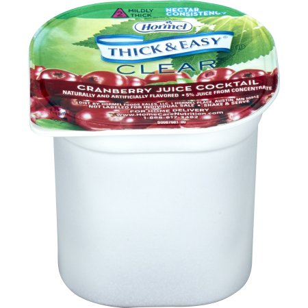 Hormel Food Sales Thickened Beverage Thick & Easy® 4 oz. Portion Cup Cranberry Juice Cocktail Flavor Liquid IDDSI Level 2 Mildly Thick - Case of 24 - 39705-CS