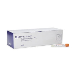 BD BD Vacutainer® Venous Blood Collection Tube Serum Tube Clot Activator Additive 13 X 100 mm 5 mL Orange BD Hemogard™ Closure Polyethylene Terephthalate (PET) Tube - Box of 100 - 368774-BX