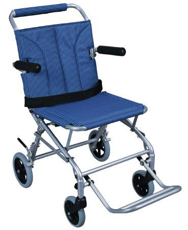 Drive Medical Folding Transport Chair Super Light Aluminum Frame 250 lbs. Weight Capacity Flip Back / Padded Arm Blue Upholstery - Each - SL18-EA