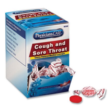 PhysiciansCare® Cough and Sore Throat, Cherry Menthol Lozenges, Individually Wrapped, 50/Box - Box of 1 - ACM-90306-BX