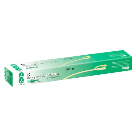 Dynarex Foley Catheter 2-Way Standard Tip 30 cc Balloon 20 Fr. Silicone Coated Latex - Case of 10 - 4960-CS