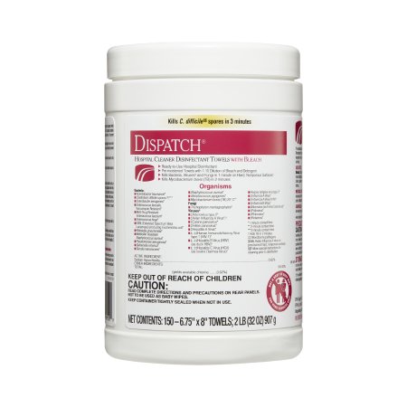 The Clorox Company Dispatch® with Bleach Surface Disinfectant Cleaner Premoistened Manual Pull Wipe 150 Count Canister Fruity Floral Bleach Scent NonSterile - Pack of 150 - 69150-PK