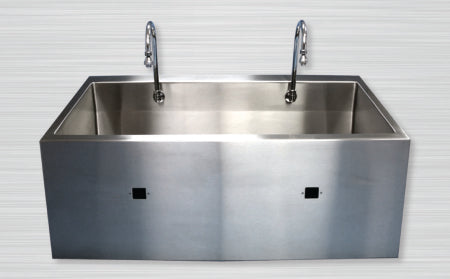 Future Health Concepts Surgical Scrub Sink ES Series Mounted Double Sink Infrared Sensor Operated Water, High Mount Swivel Gooseneck Spout with Adjustable Swivel Spray Aerator - Each - FHCES47-IR-EA