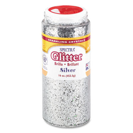 PACON® Spectra Glitter, 0.04 Hexagon Crystals, Silver, 16 oz Shaker-Top Jar - Each - PAC-91710-EA