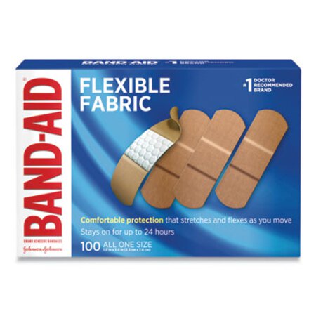 Band-Aid® Flexible Fabric Adhesive Bandages, 1 x 3, 100/Box - Box of 1 - JOJ-4444-BX