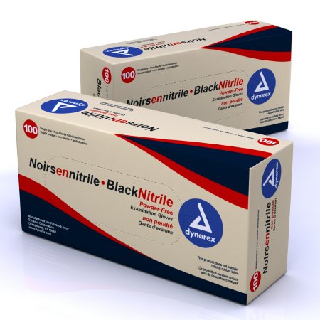 Dynarex Exam Glove Dynarex X-Large NonSterile Nitrile Standard Cuff Length Fully Textured Black Not Rated - Case of 10 - 2524-CS