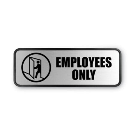 COSCO Brushed Metal Office Sign, Employees Only, 9 x 3, Silver - Each - COS-098206-EA