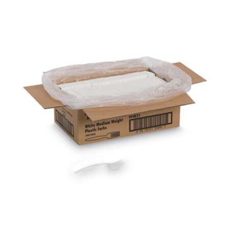 Dixie® Plastic Cutlery, Mediumweight Forks, White, 1,000/Carton - CT/1 - DXE-PFM21-CT