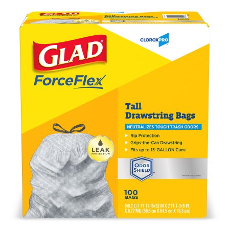The Clorox Company Trash Bag CloroxPro® Glad® ForceFlex Tall Kitchen 13 gal. Gray LLDPE 0.95 mil 24 X 28 Inch Flat Pack - Case of 100 - 70427-CS
