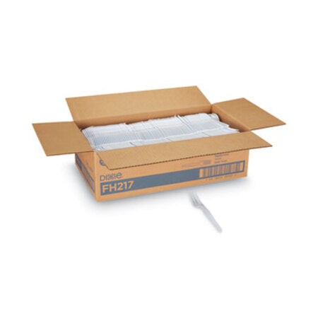 Dixie® Plastic Cutlery, Heavyweight Forks, White, 1,000/Carton - CT/1 - DXE-FH217-CT