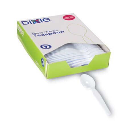 Dixie® Plastic Cutlery, Heavyweight Teaspoons, White, 100/Box - Box of 1 - DXE-TH207-BX