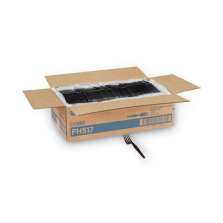 Dixie® Plastic Cutlery, Heavyweight Forks, Black, 1,000/Carton - CT/1 - DXE-FH517-CT