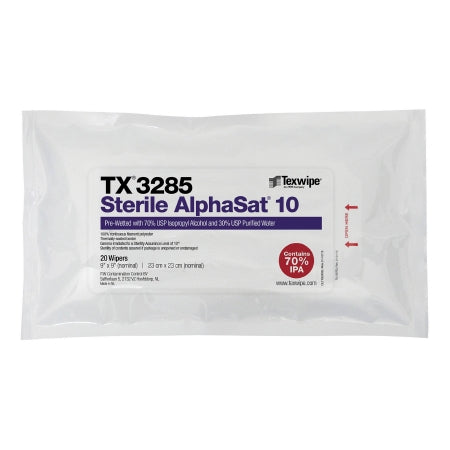 Fisher Scientific Texwipe™ Alpha™ 10 Surface Disinfectant Cleaner Premoistened Cleanroom Manual Pull Wipe 20 Count Soft Pack Alcohol Scent Sterile - Pack of 20 - 19165653-PK