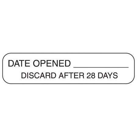 Health Care Logistics Pre-Printed / Write On Label Advisory Label White Paper Date Opened Discard After 28 Days Black Quality Control Label 3/8 X 1-5/8 Inch - Pack of 1 - 2914-PK