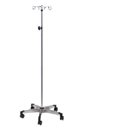 Clinton Industries IV Pole Ram Horn Hooks 4-Hook 5 Legs Cast Aluminum Base, Soft Roll Dual Wheel Casters, 23 Inch Base Diameter - Each - IVS-354-EA