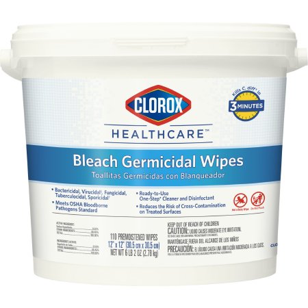 The Clorox Company Clorox Healthcare® Bleach Germicidal Surface Disinfectant Cleaner Premoistened Germicidal Manual Pull Wipe 110 Count Pail Chlorine Scent NonSterile - Box of 1 - 30358-BX