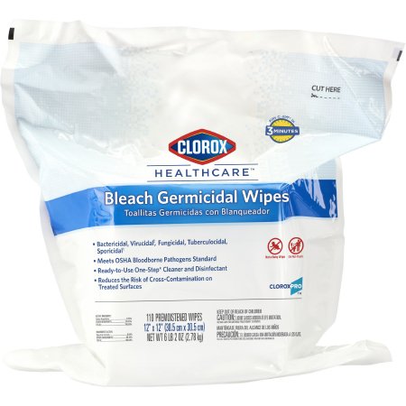 The Clorox Company Clorox Healthcare® Bleach Germicidal Surface Disinfectant Cleaner Refill Premoistened Germicidal Manual Pull Wipe 110 Count Pouch Floral Bleach Scent NonSterile - Case of 2 - 30359-CS