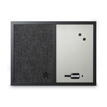MasterVision® Designer Combo Fabric Bulletin/Dry Erase Board, 24 x 18, White/Black Surface, Black MDF Wood Frame - Each - BVC-MX04433168-EA