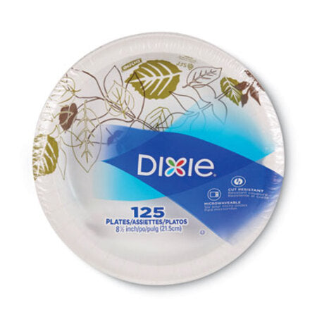 Dixie® Pathways Soak-Proof Shield Mediumweight Paper Plates, WiseSize, 8.5" dia, Green/Burgundy, 125/Pack - Pack of 1 - DXE-UX9WSPK-PK