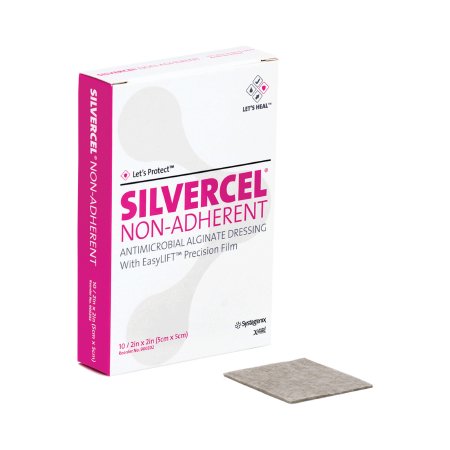 3M Systagenix/KCI Silver Alginate Dressing Silvercel™ Non-Adherent 2 X 2 Inch Square Sterile - Box of 10 - 900202-BX