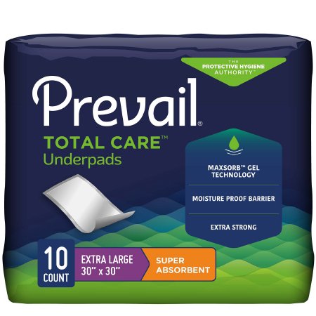 First Quality Disposable Underpad Prevail® Total Care™ 30 X 30 Inch Polymer Heavy Absorbency - Pack of 10 - UP-100-PK