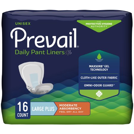 First Quality Bladder Control Pad Prevail® Daily Pant Liners 28 Inch Length Moderate Absorbency Polymer Core Large Plus - Pack of 16 - PL-113/1-PK