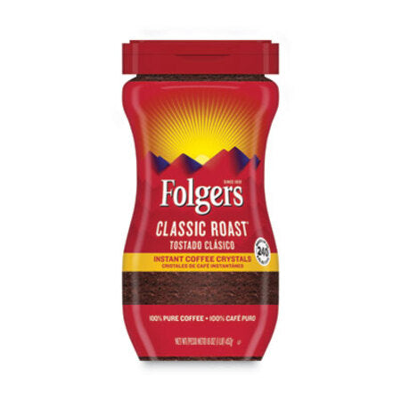 Folgers® Instant Coffee Crystals, Classic Roast, 16oz Jar - Each - FOL-06922-EA