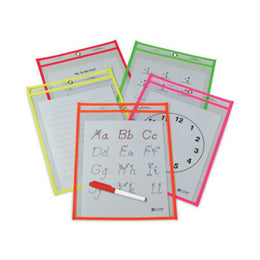 C-Line® Reusable Dry Erase Pockets, 9 x 12, Assorted Neon Colors, 25/Box - Box of 1 - CLI-40820-BX