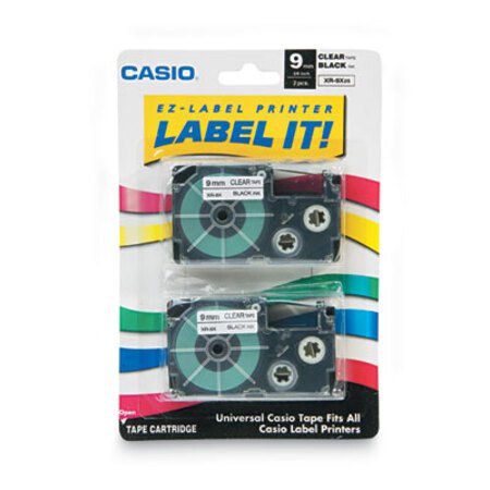 Casio® Tape Cassettes for KL Label Makers, 0.37" x 26 ft, Black on Clear, 2/Pack - Pack of 1 - CSO-XR9X2S-PK