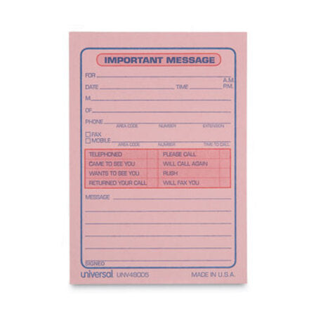 Universal® Wirebound Message Books, Two-Part Carbonless, 5.5 x 3.88, 4 Forms/Sheet, 200 Forms Total - Each - UNV-48005-EA