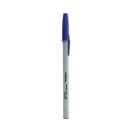 Universal™ Ballpoint Pen, Stick, Fine 0.7 mm, Blue Ink, Gray Barrel, Dozen - DZ/1 - UNV-27421-DZ