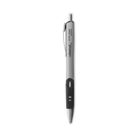 Universal™ Comfort Grip Gel Pen, Retractable, Medium 0.7 mm, Black Ink, Silver Barrel, Dozen - DZ/1 - UNV-39720-DZ