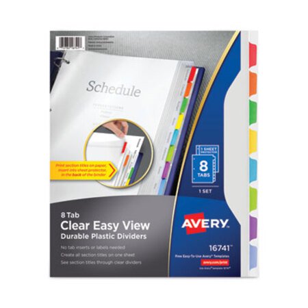Avery® Clear Easy View Plastic Dividers with Multicolored Tabs and Sheet Protector, 8-Tab, 11 x 8.5, Clear, 1 Set - ST/1 - AVE-16741-ST