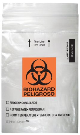 Minigrip Specimen Transport Bag with Document Pouch Speci-Zip® 4 X 6 Inch Zip Closure Biohazard Symbol / Storage Instructions NonSterile - Case of 1000 - IP46B3T-CS