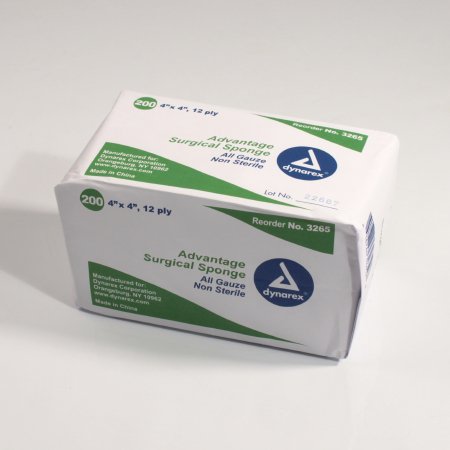 Dynarex Gauze Sponge Advantage 4 X 4 Inch 200 per Pack NonSterile 12-Ply Square - Case of 10 - 3265-CS