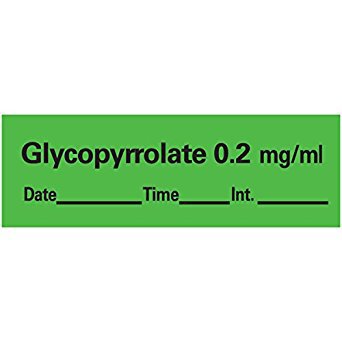 Precision Dynamics Drug Label Anesthesia Label Tape Glycopyrrolate 0.2 mg/mL Date_Time_Int_ Green 1/2 X 1-1/2 Inch - Roll of 1 - AN-9D02-RL