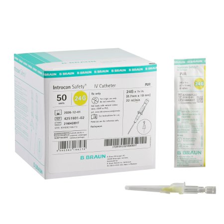 B. Braun Peripheral IV Catheter Introcan Safety® 24 Gauge 0.75 Inch Sliding Safety Needle - Case of 200 - 4251601-02-CS