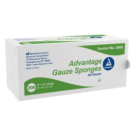 Dynarex Gauze Sponge Advantage 2 X 2 Inch 200 per Pack NonSterile 8-Ply Square - Case of 5000 - 3262-CS