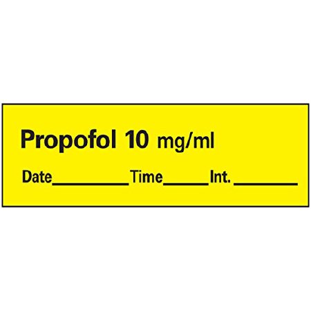 Precision Dynamics Drug Label PDC® Anesthesia Label Propofol 10mg/mL Date_Time_Int_ Yellow 1/2 X 1-1/2 Inch - Roll of 1 - AN-27D10-RL