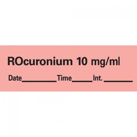 Precision Dynamics Drug Label PDC® Anesthesia Label Rocuronium 10mg/mL Date_Time_Int_ Fluorescent Red 1/2 X 1-1/2 Inch - Roll of 1 - AN-161D10-RL
