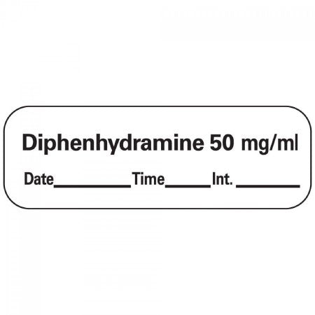 Precision Dynamics Drug Label PDC® Anesthesia Label Diphenhydramine 50 mg/mL Date_Time_Int_ White 1/2 X 1-1/2 Inch - Roll of 1 - LAN-210D50-RL
