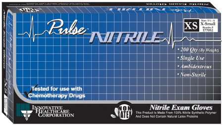 Innovative Healthcare Corp Exam Glove Pulse® Nitrile X-Small NonSterile Nitrile Standard Cuff Length Textured Fingertips Aqua Blue Chemo Tested - Case of 2000 - 177052-CS