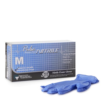 Innovative Healthcare Corp Exam Glove Pulse® Nitrile Medium NonSterile Nitrile Standard Cuff Length Textured Fingertips Aqua Blue Chemo Tested - Box of 200 - 177202-BX