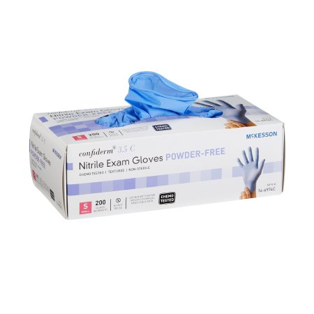 McKesson Exam Glove McKesson Confiderm® 3.5C Small NonSterile Nitrile Standard Cuff Length Textured Fingertips Blue Chemo Tested - Case of 2000 - 14-6974C-CS